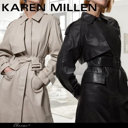 日本未入荷★Karen Millen ハイネックレザートレンチコート 日本未入荷☆Karen Millen 襟付き無地レザートレンチコート