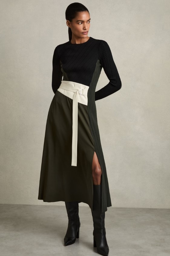★REISS Emilina リブニットパネルｘベルト 上質マキシ★