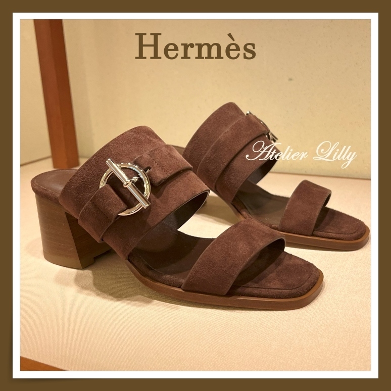 HERMES】シルバーグレナンバックル☆スエード Kute 60サンダル