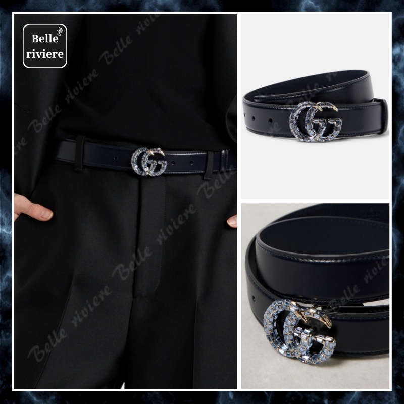 24AW new/GUCCI GGマーモントダブルGレザーベルト Belt Black