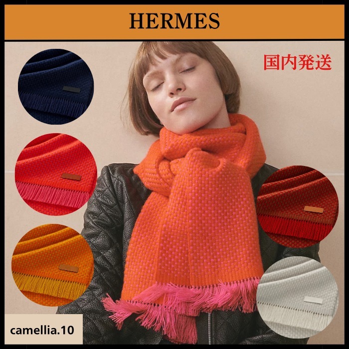 シンプルでもおしゃれに映える【HERMES】カシミヤマフラー