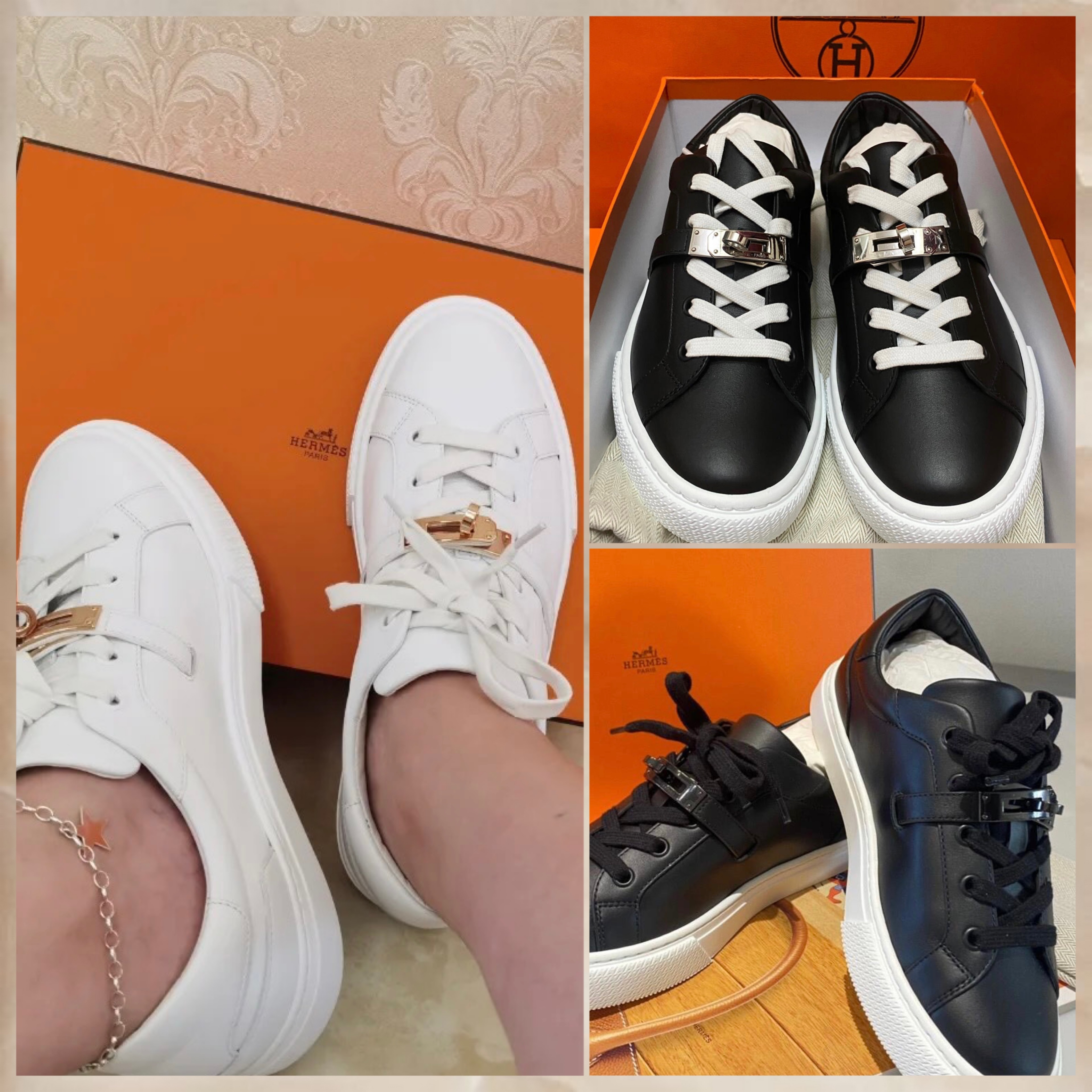人気【HERMES】Day スニーカー ケリー バックル ヤギ革