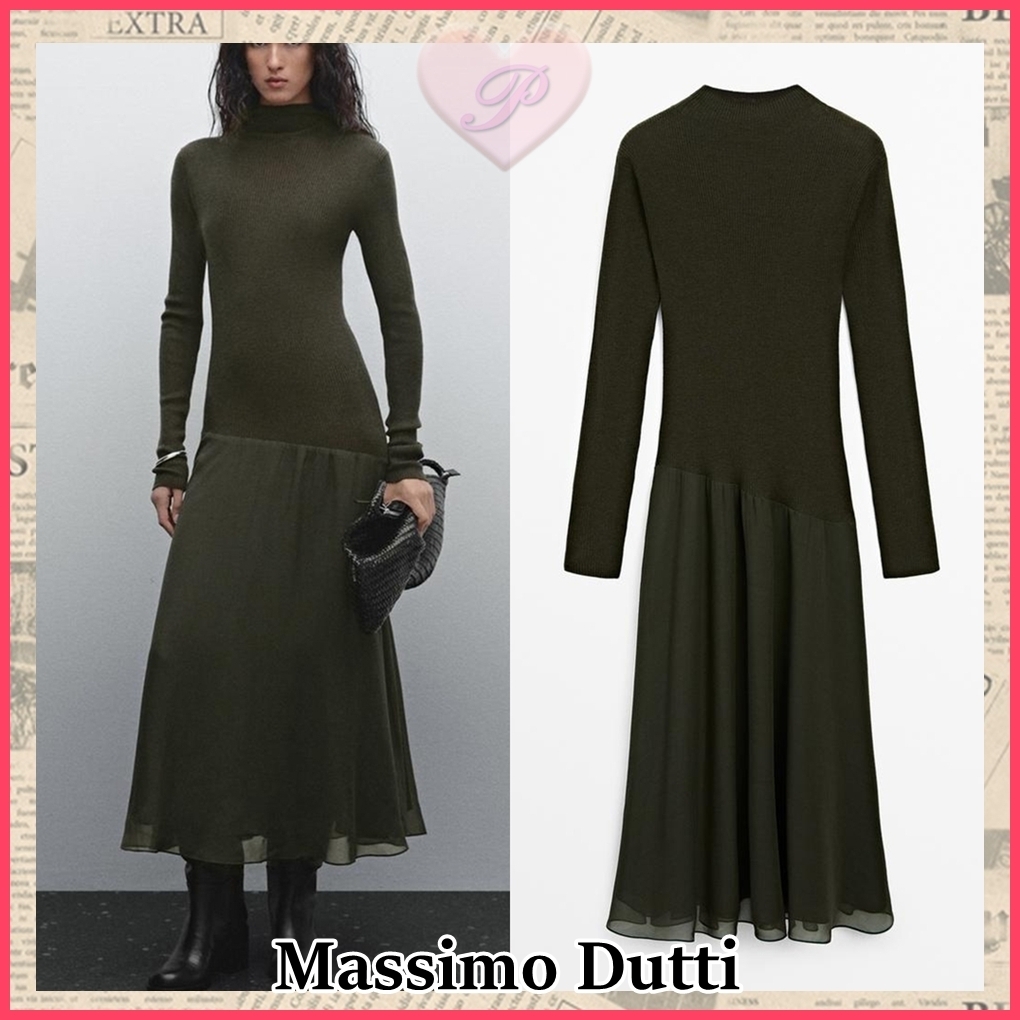 【Massimo dutti】異素材MIX☆コンビネーションワンピース
