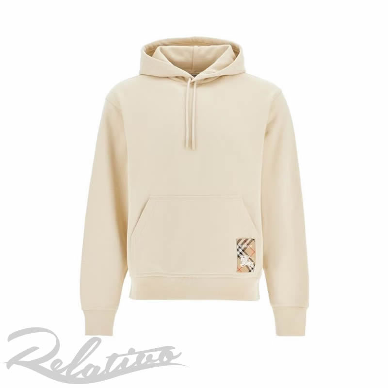 正規店買付【Burberry】チェックラベル付きコットンフーディー チェックラベル コットン ジップフーディー (ブラック