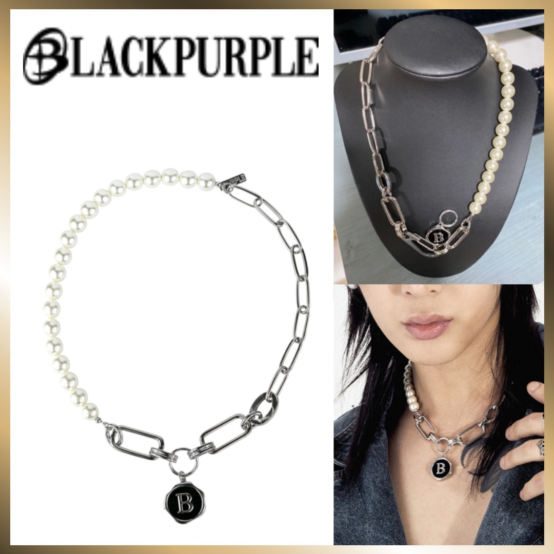 ◇BLACKPURPLE◇ Guerlande Signature B Pearl Chain Necklace
