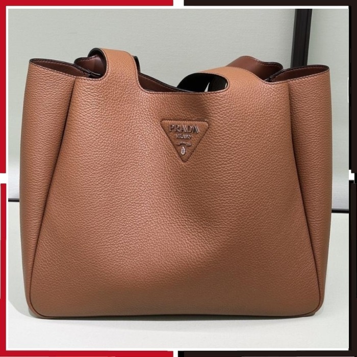 PRADA トートバッグ ラージ A4サイズ収納可 本革レザー 黒 茶