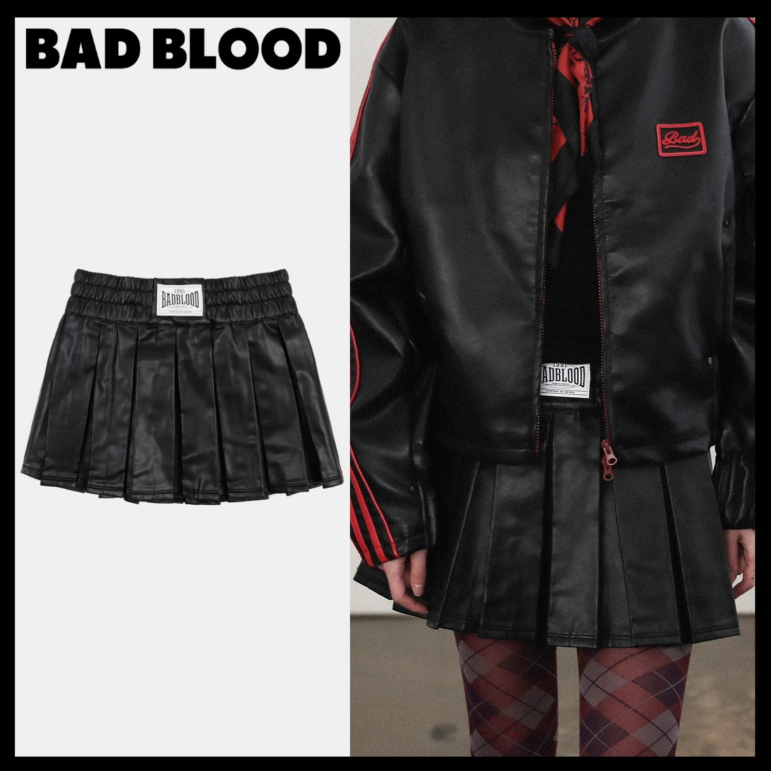 【BADBLOOD】leather pleats mini skirt / 追跡付