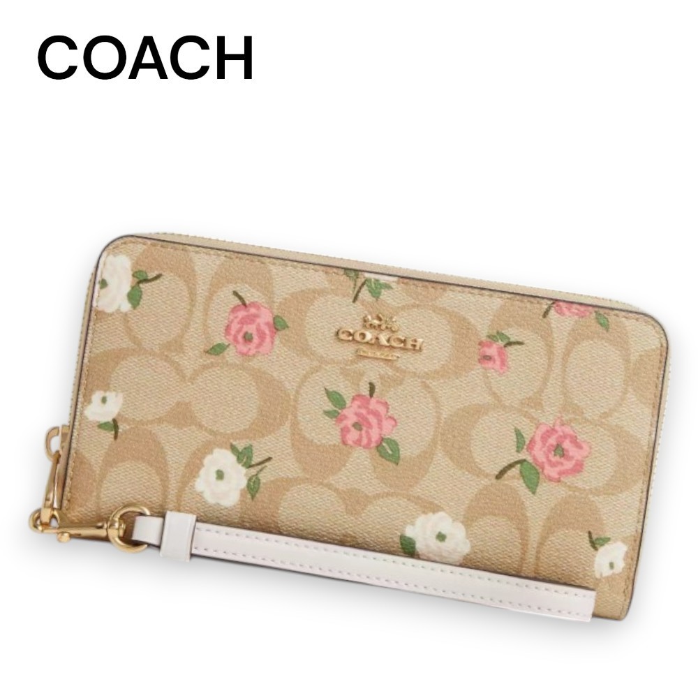 花柄が可愛い♪【Coach】リストストラップ付き ロングジップ財布