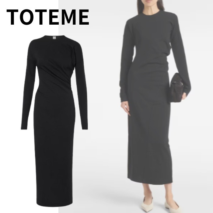 【TOTEME】アシンメトリー ジャージー ミディドレス ブラック