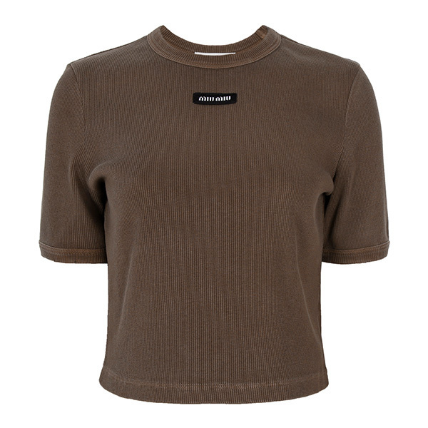 Tシャツ・カットソー MIU MIU 25SS Kakao Logo Patch Crop T-Shirt MJN561 15NM F0324