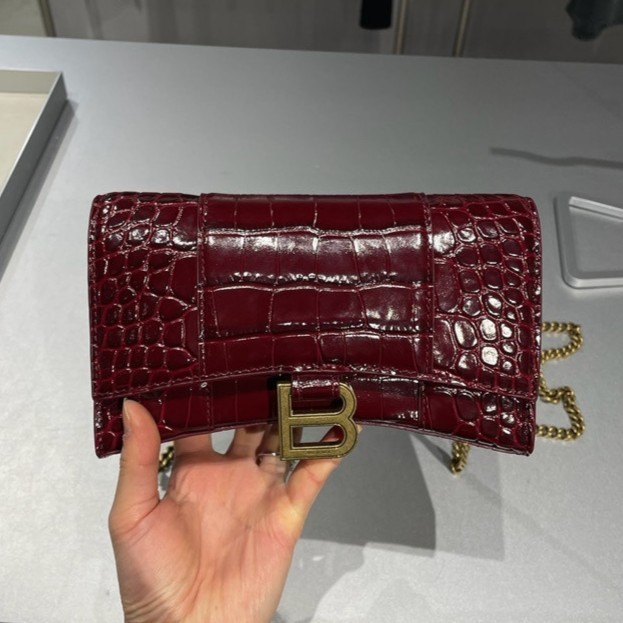直営店☆BALENCIAGA☆Hourglass クロコ調 チェーン ミニバッグ