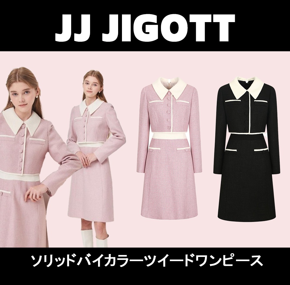 ★JJ JIGOTT★ソリッドバイカラーツイードワンピース★