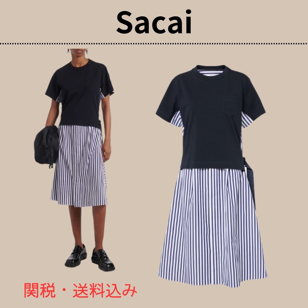 Sacai ストライプコットンシャツドレス