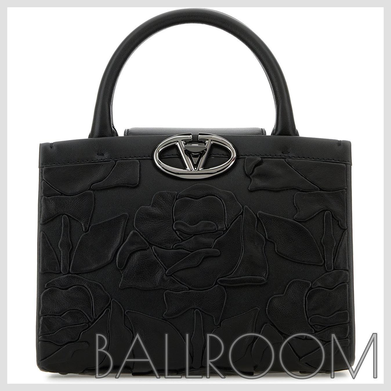 ハンドバッグ VALENTINO BLACK LEATHER VLOGO HANDBAG
