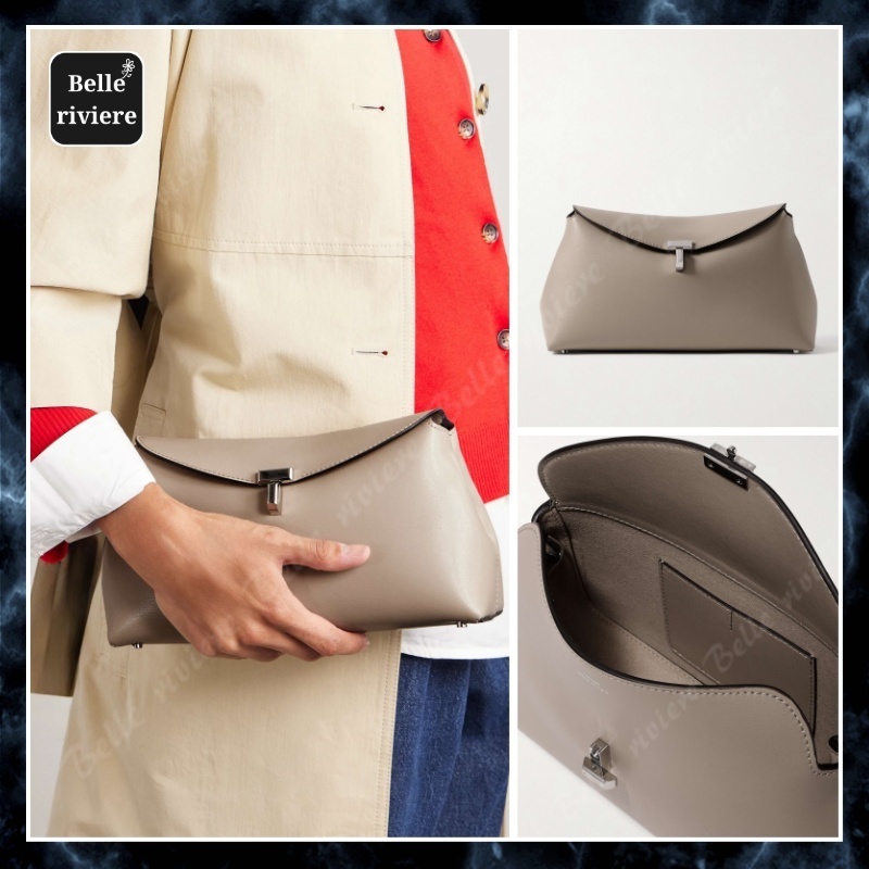 24AW new/toteme Tロックレザークラッチ Bag Taupe
