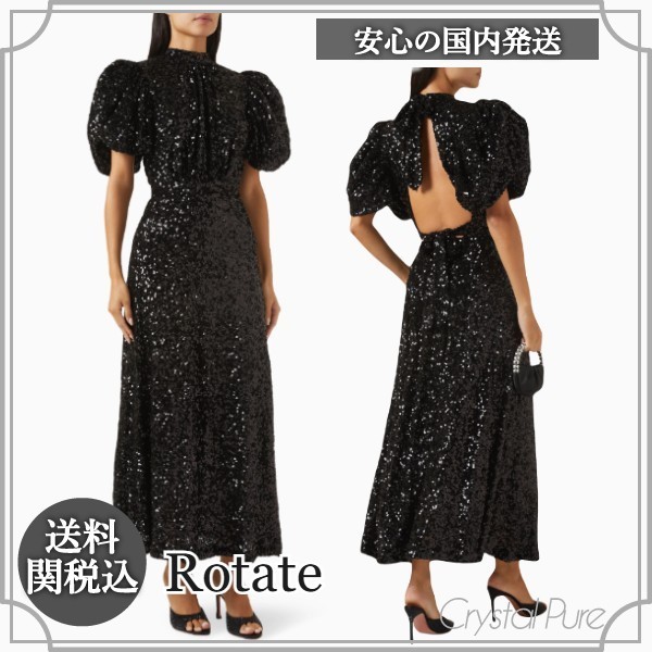 【Rotate】スパンコール パフスリーブ ミディワンピース