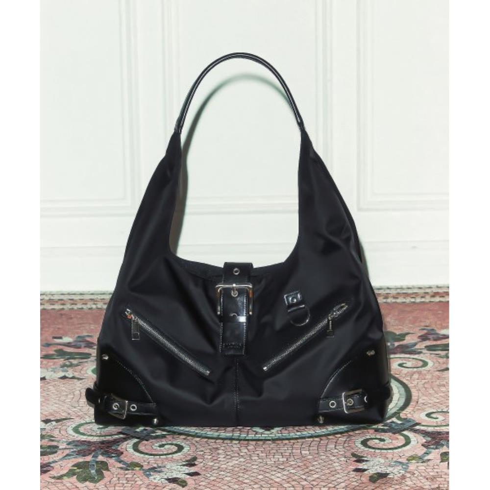 ショルダーバッグ・ポシェット NOT KNOWING Black Moto Hobo Bag NYLON