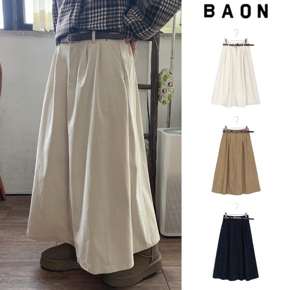 【BAON】Kiden banding pin tuck corduroy belt long skirt