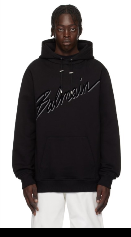 Balmain ブラック Flocked Balmain Letter フーディ