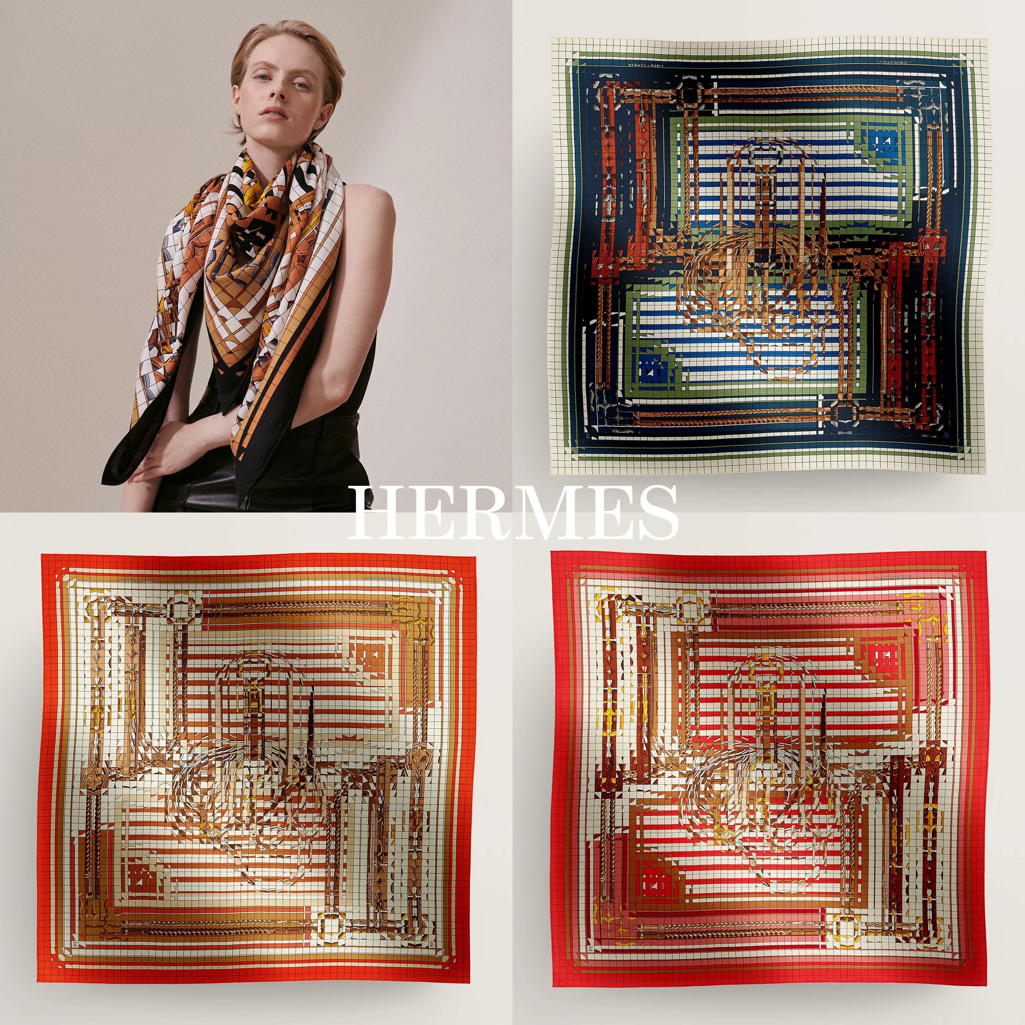 *HERMES*カレ 140 デジャヴ コーチング スカーフ モザイク