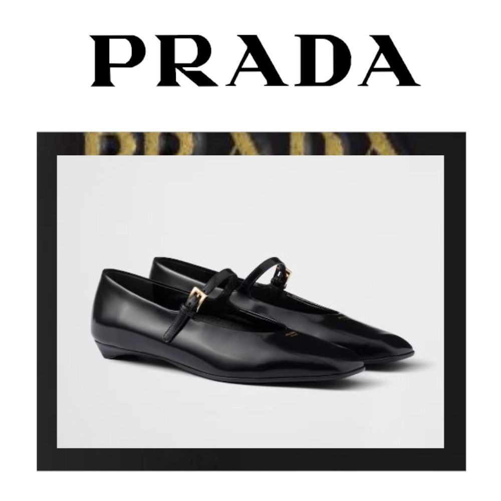 トレンド【PRADA】ブラッシュドレザー メリージェーンバレリーナ