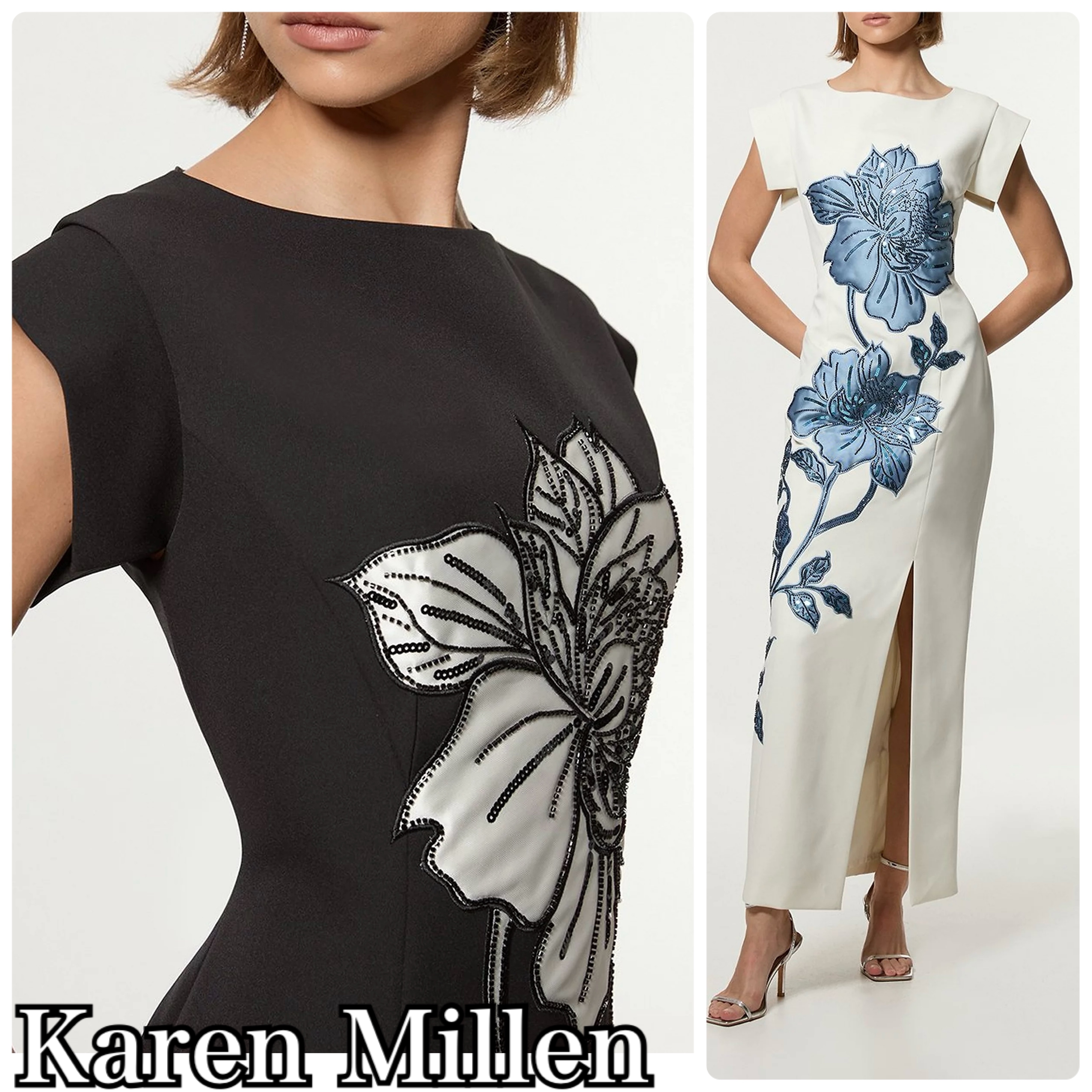 【Karen Millen】テーラード サテン ビーズ マキシ ワンピース