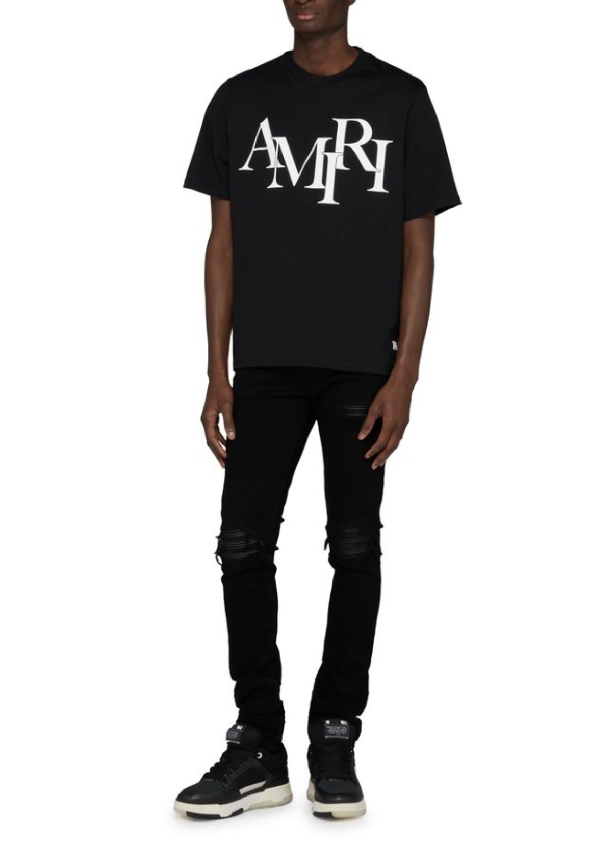 AMIRI ロゴ Staggered コットン Tシャツ★関税送料込 AMIRI Staggered Logo T-shirt | Black | FARFETCH