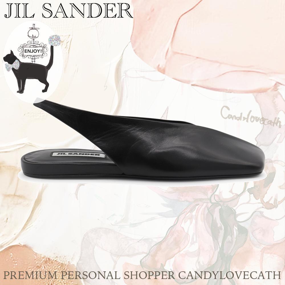 フラットシューズ JIL SANDER BLACK LEATHER FLATS