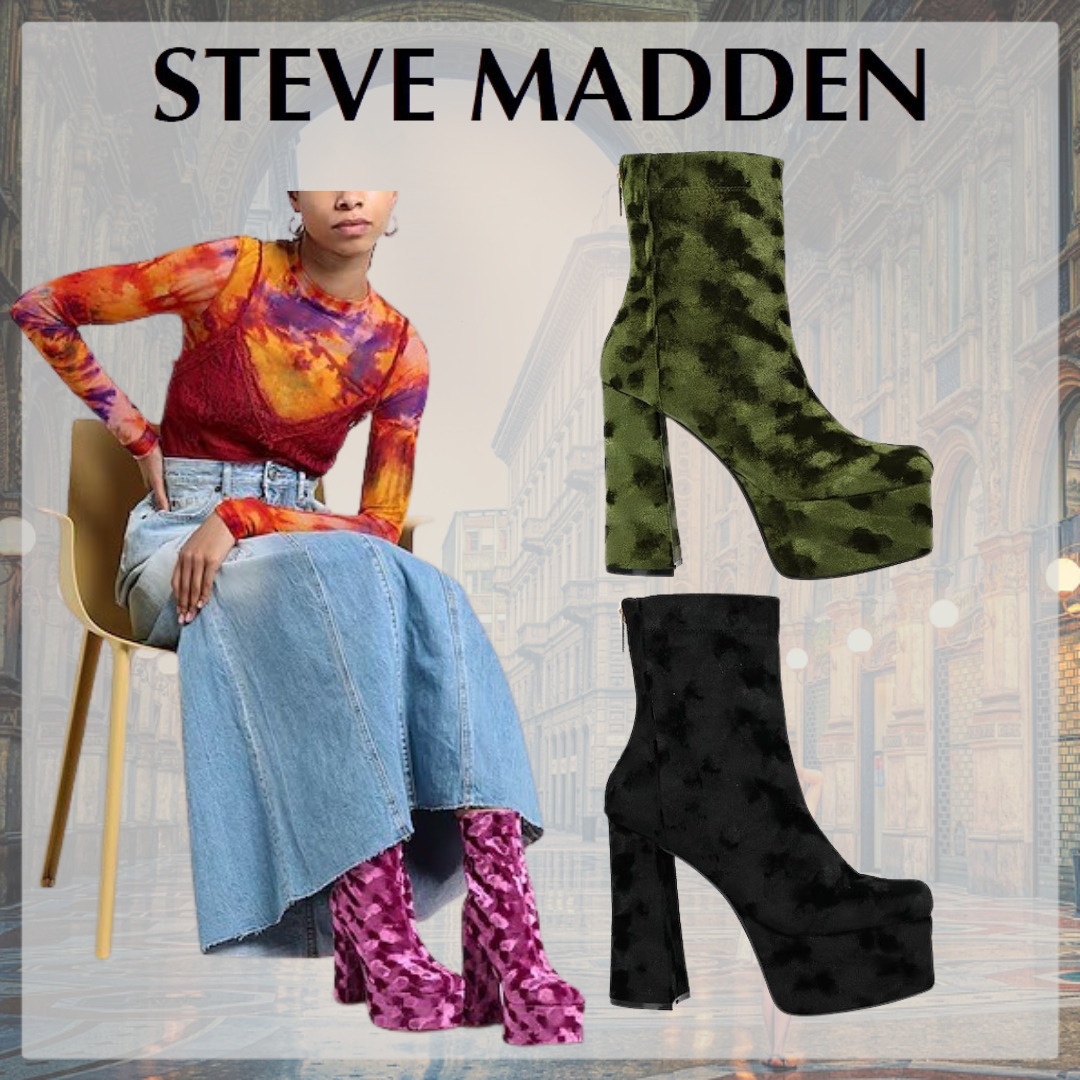 Steve Madden* スティーブマデン ベルベット チャンキーブーツ