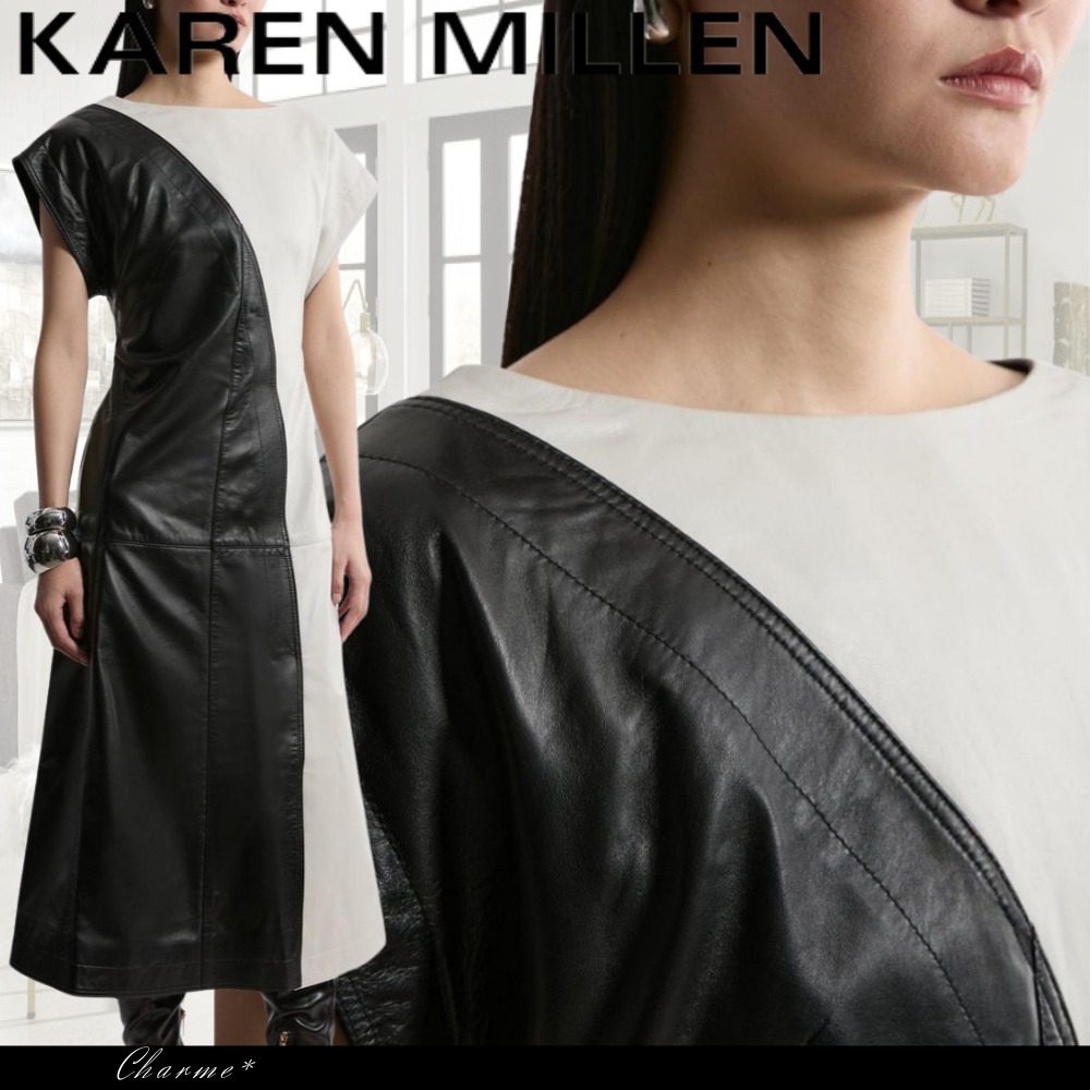 KAREN MILLEN ドレス ミディワンピース 半袖 タイト レザー