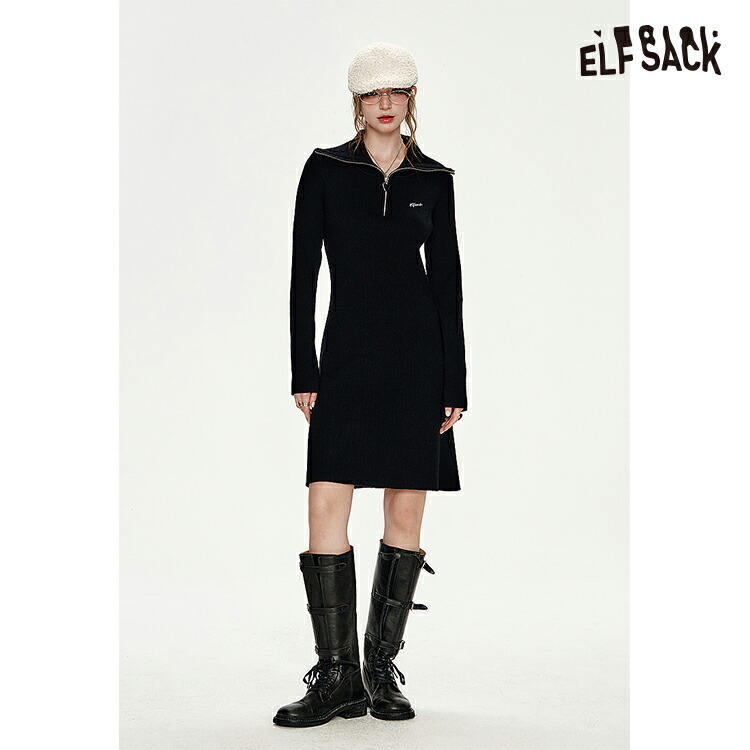 ELFSACK ワンピース ニットワンピース 膝丈 ロゴ