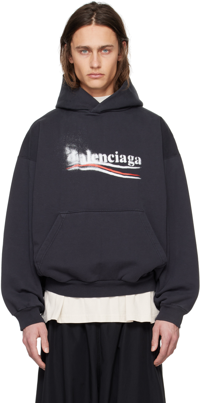 【関税込み】Balenciaga ブラック Political Stencil フーディ