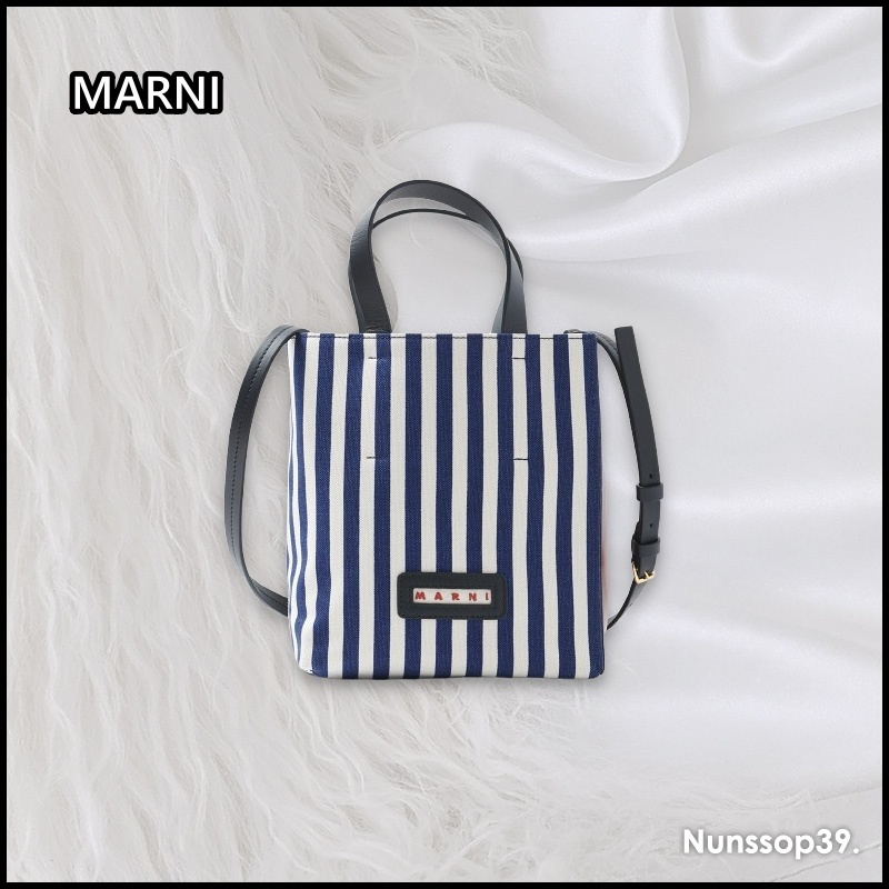 《MARNI》 ミニ ミュゼオ ストライプ トートバッグ