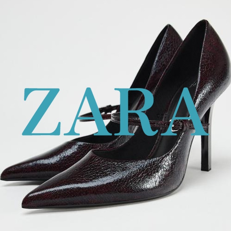 【ZARA】クラックル加工ヒール バーガンディレッド 3202/510/624