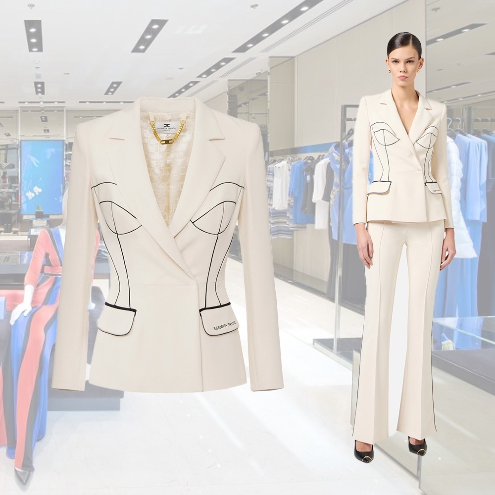 【25SS】 ELISABETTA FRANCHI クレープ ジャケット バター