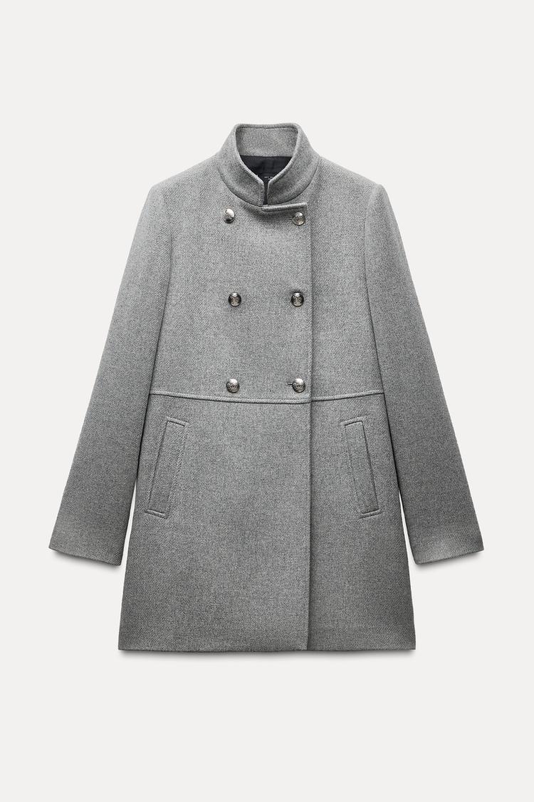 ZARA ウールダブルブレストコート s グレー