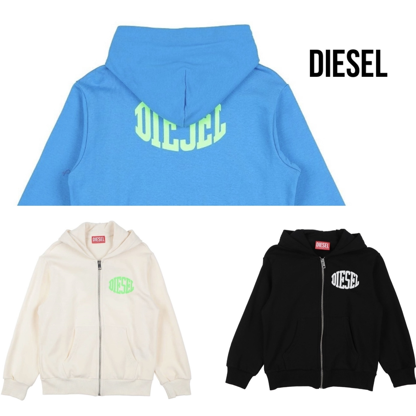 送料関税込み!大人もOK☆DIESEL ロゴ スウェット ジップパーカー