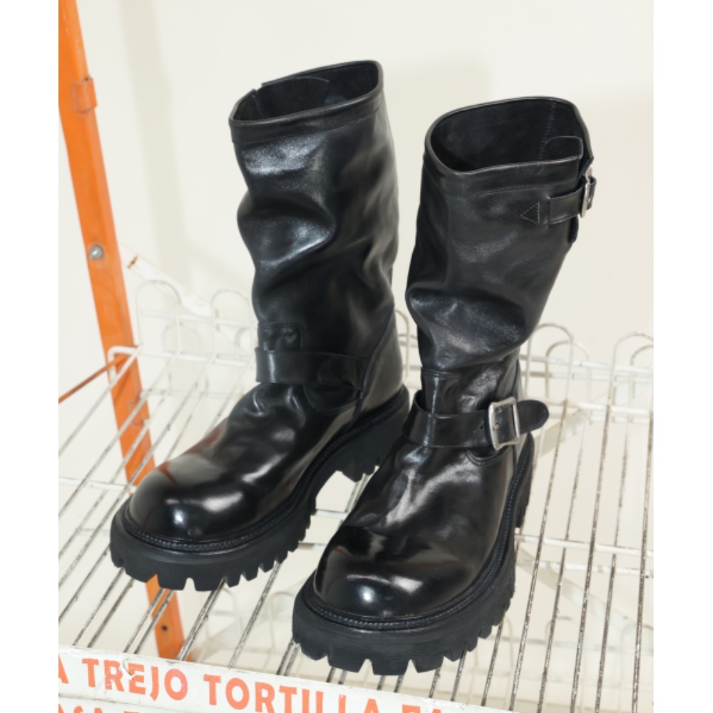 ミドルブーツ YASE 65cm feather commando sole horsehide engineer boots bla
