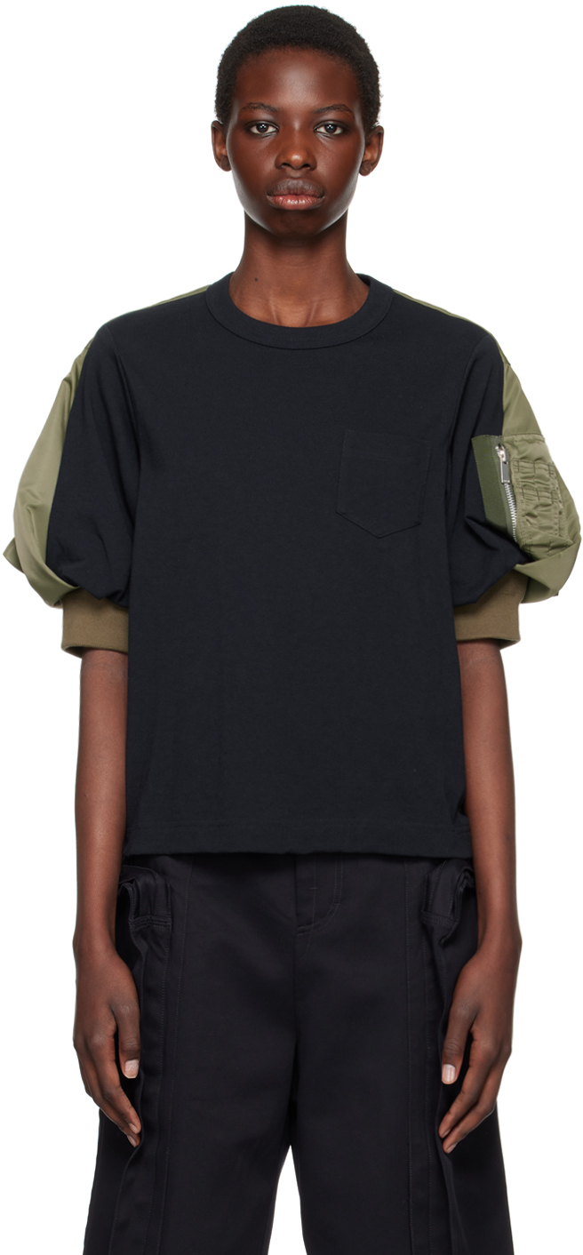 【関税込み】sacai ネイビー＆カーキ パネル Tシャツ