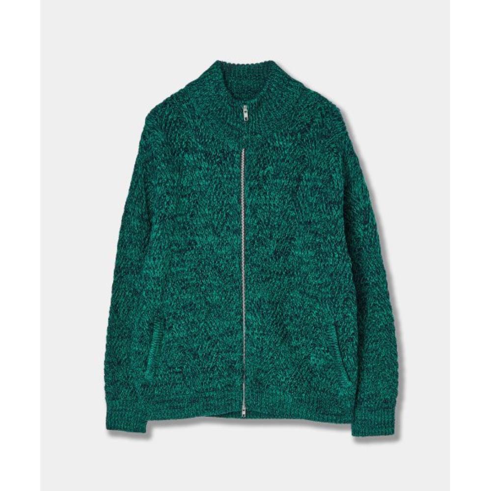 ニット・セーター AFTER PRAY Rhombus intarsia high neck zip-up knit green AF23