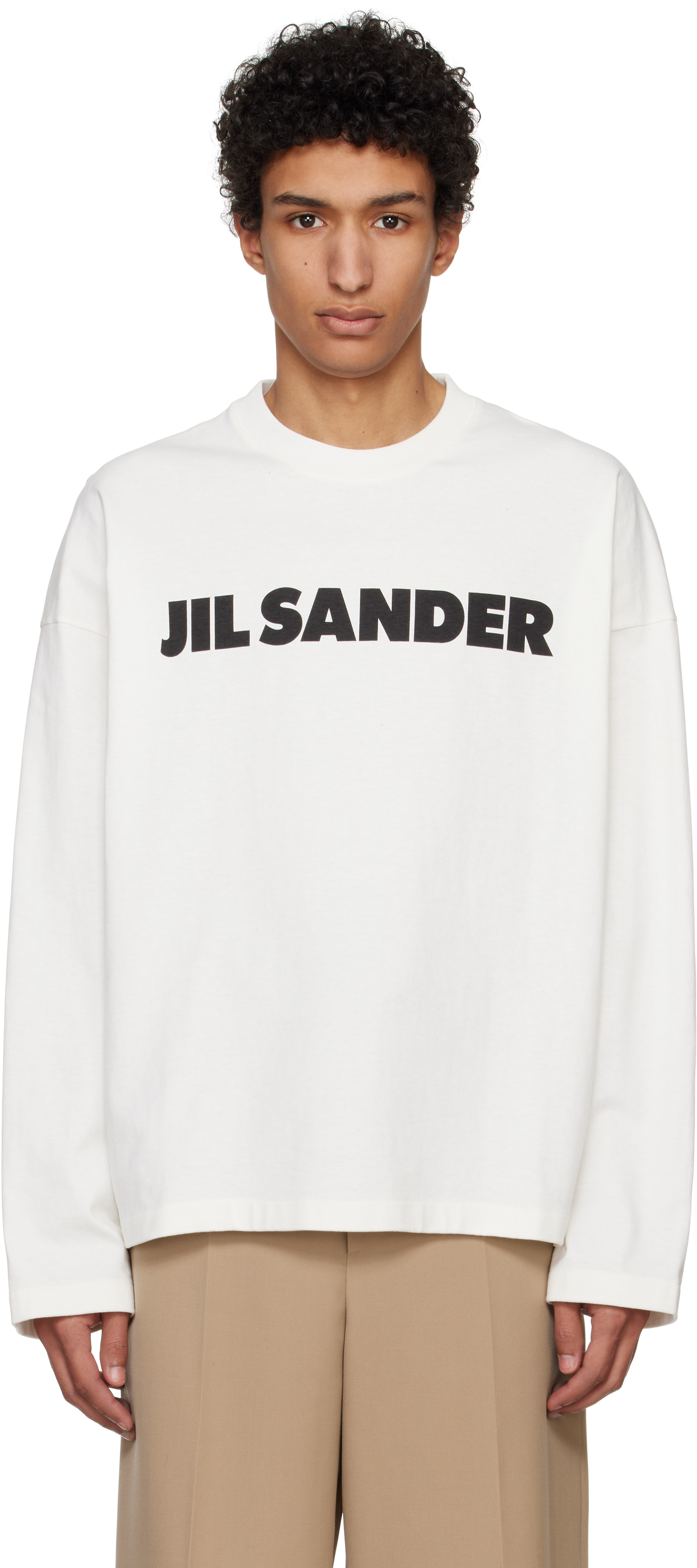 【関税込み】Jil Sander オフホワイト ロゴプリント 長袖Tシャツ
