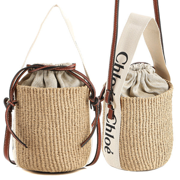 Chloe☆25SS 2way WOODY ラフィア ショルダーバッグ ベージュ