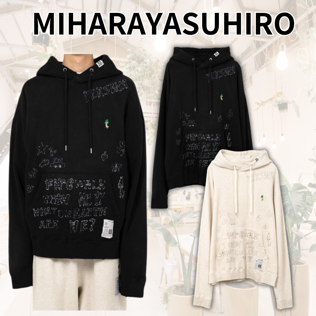 【mihara yasuhiro】Distressed Graffiti Print Hoodie 全２色