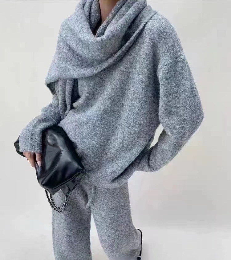 ニット セットアップ マフラー付き 4色 スリーピース 冬 nr7106