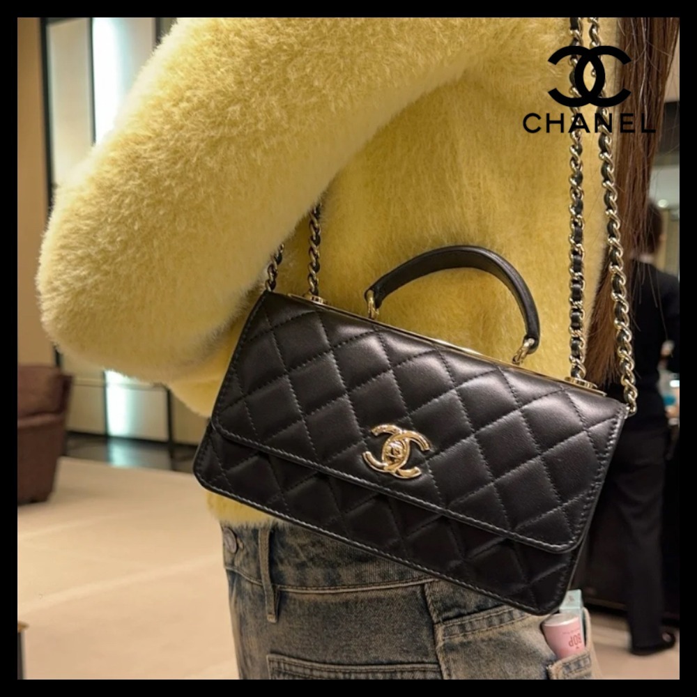 【プレートが可愛い♪】CHANEL トップハンドル ハンドバッグ