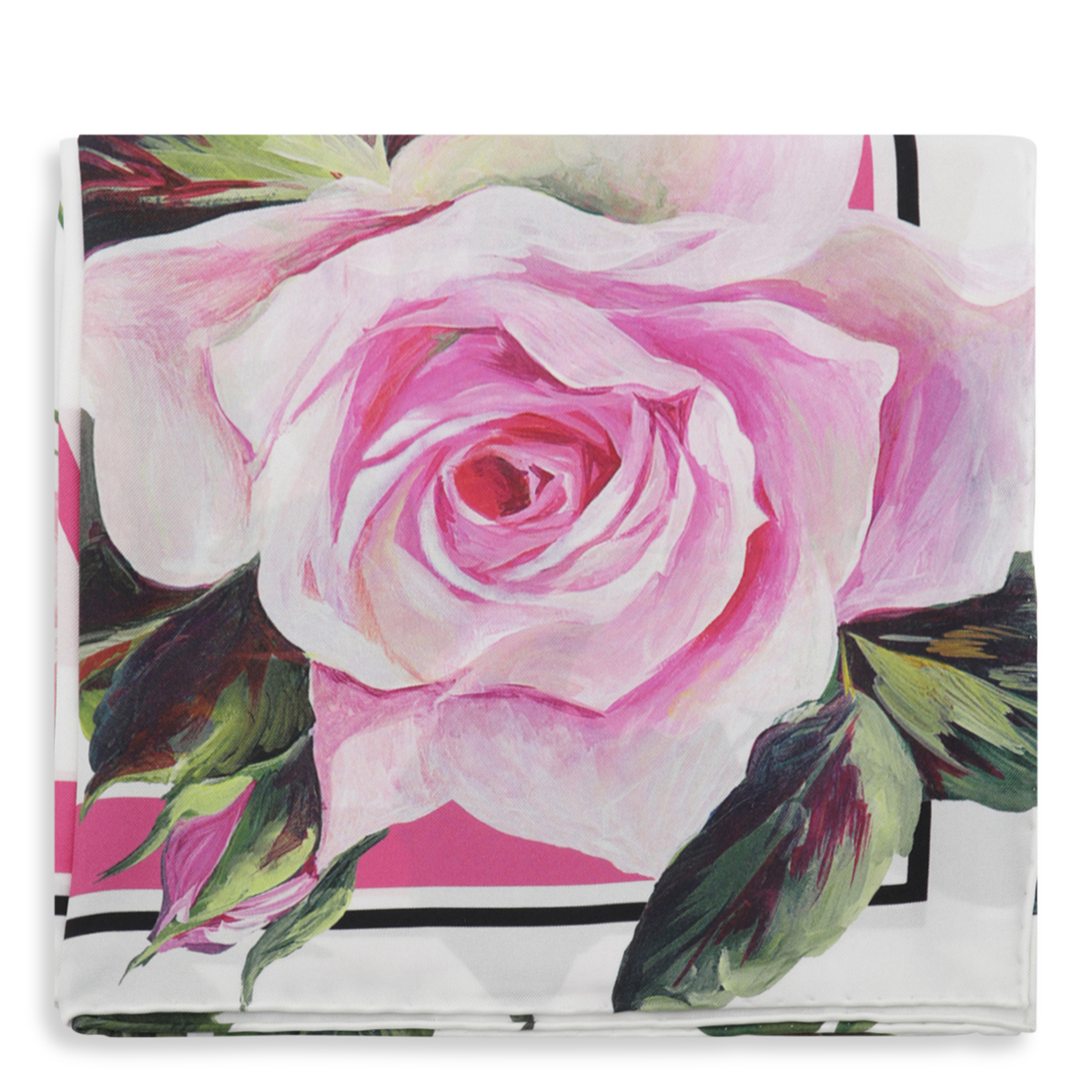【DOLCE & GABBANA】Rose print silk twill scarf