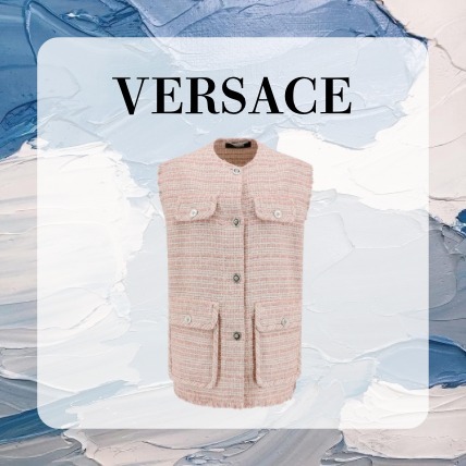 ジャケット Versace Button-up Frayed Tweed Waistcoat
