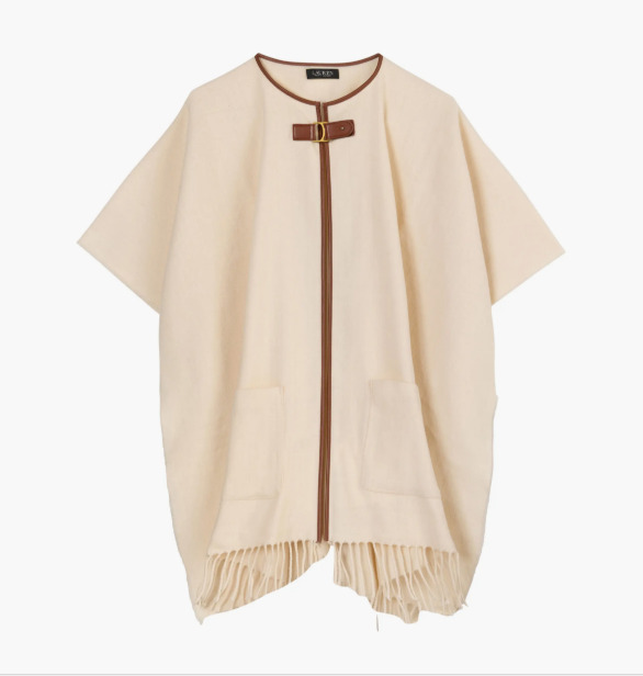 Lauren Ralph Lauren レザーバックル留め フリンジ ケープ Ralph Lauren レザーバックル留め フリンジ ケープ
