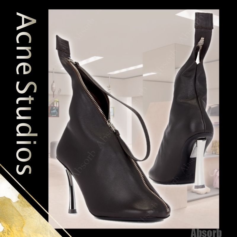 【25SS NEW】Acne Studios / レザー ジップヒールアンクルブーツ