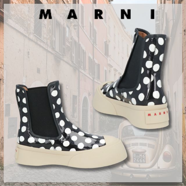MARNI* マルニ 水玉 チェルシーブーツ パテントレザー 送関込